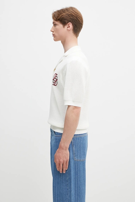 Drôle de Monsieur cotton polo shirt Le Polo Maille Monograme G.PO171.CO207.CM beige SS25