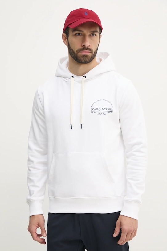 Bombažen pulover Tommy Hilfiger Potisk bela MW0MW38671