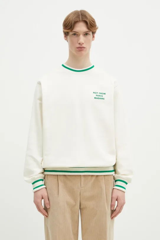 Памучен суичър Drôle de Monsieur Le Sweatshirt Slogan Sport надпис бежов F.SW140.CO127.CM