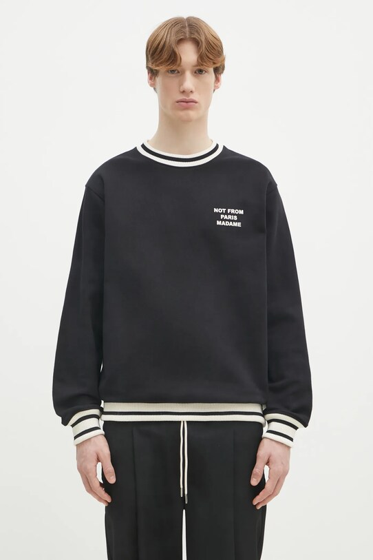 Drôle de Monsieur hanorac de bumbac Le Sweatshirt Slogan Sport print negru F.SW140.CO127.BL