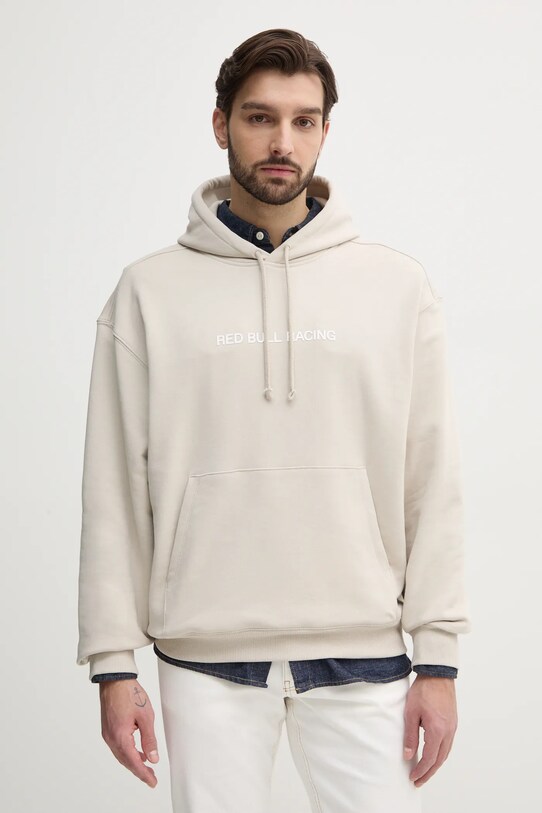 Bavlněná mikina Red Bull Racing x Pepe Jeans BREAKING RECORDS HDY s kapucí béžová RM580021