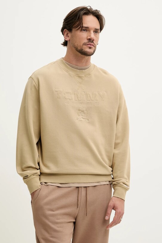 Βαμβακερή μπλούζα Tommy Jeans χωρίς κουκούλα μπεζ DM0DM20827