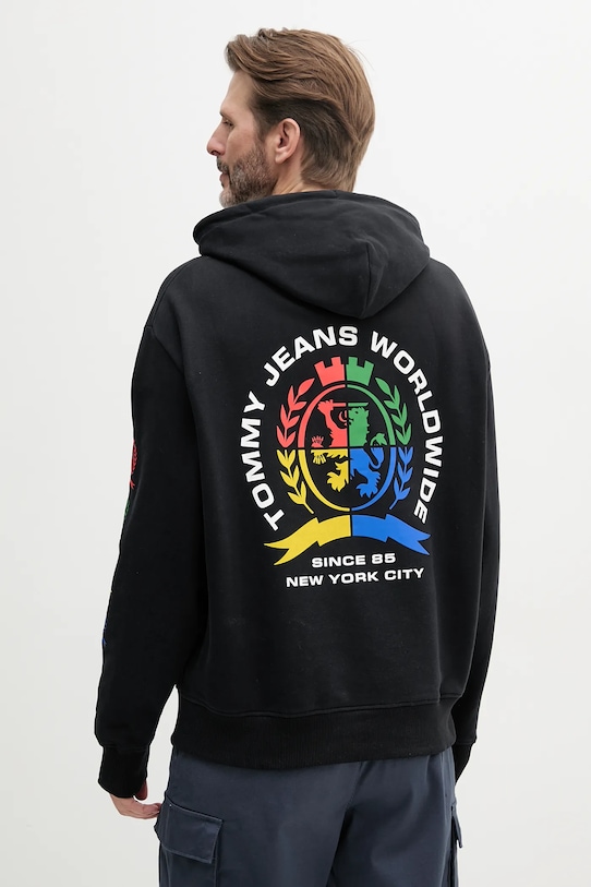 Bavlněná mikina Tommy Jeans s kapucí černá DM0DM20836