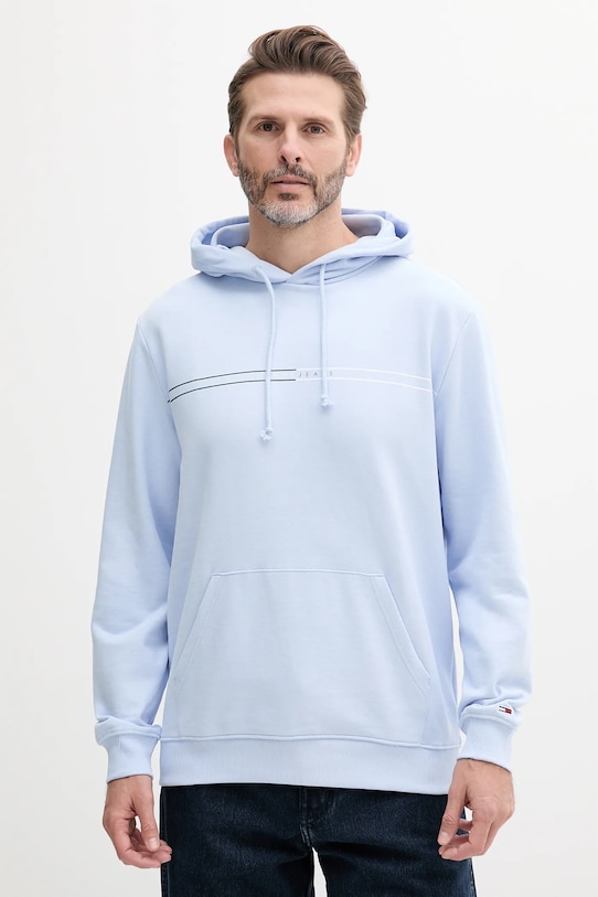 Бавовняна кофта Tommy Jeans з капюшоном блакитний DM0DM20847