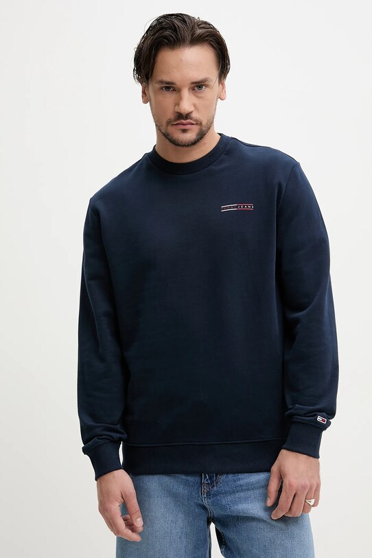 Bavlněná mikina Tommy Jeans bez kapuce námořnická modř DM0DM20849