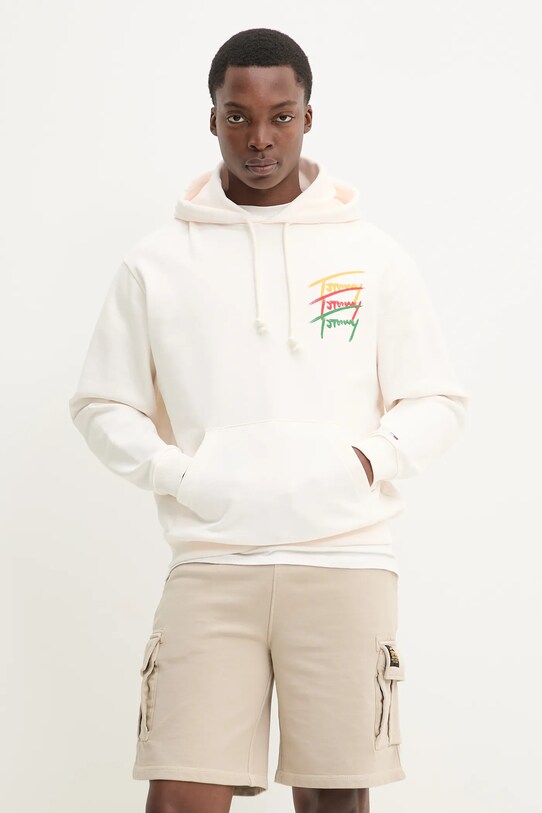 Bavlněná mikina Tommy Jeans s kapucí béžová DM0DM21372