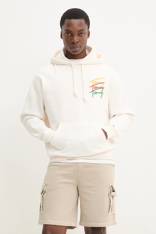 Bombažen pulover Tommy Jeans Potisk bež DM0DM21372