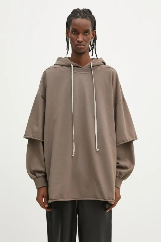 Памучен суичър Rick Owens Tommy Hustler изчистен кафяв DU01E3271.RIG