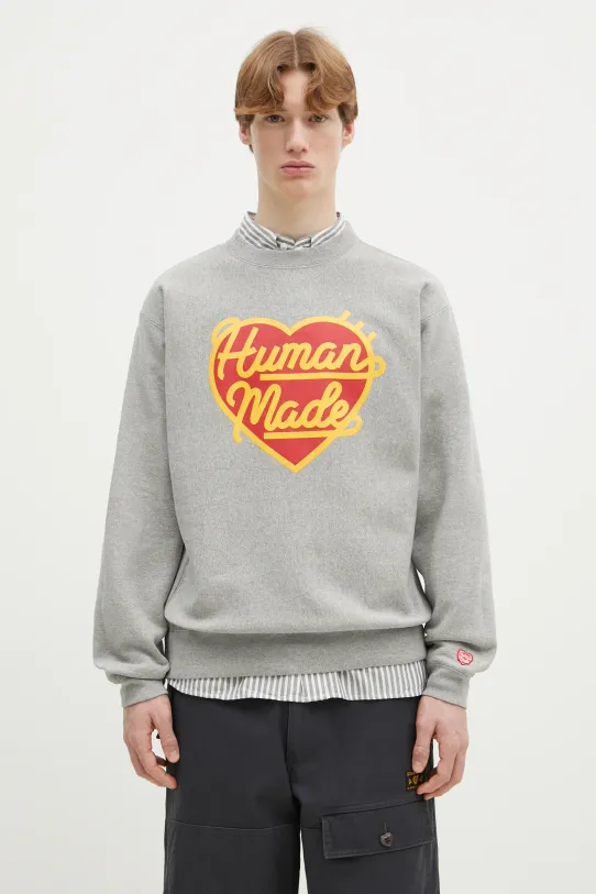 Βαμβακερή μπλούζα Human Made Heavyweight Sweatshirt εκτύπωση γκρί HM29CS016