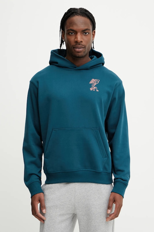 Oblečení Bavlněná mikina New Balance MT51979DOE tyrkysová