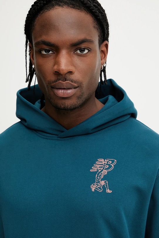 Bavlněná mikina New Balance tyrkysová MT51979DOE