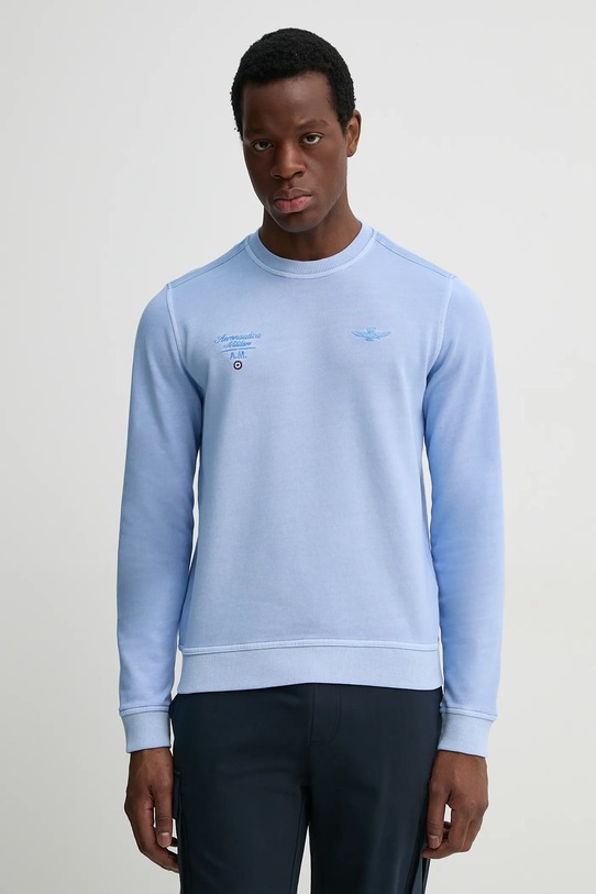 Bavlněná mikina Aeronautica Militare bez kapuce modrá FE1991F583