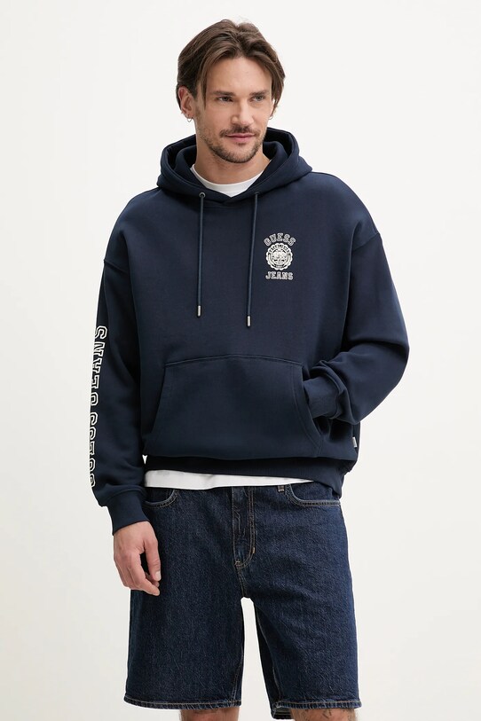 Guess Jeans bluza bawełniana nadruk granatowy M5GQ21.KCPR1