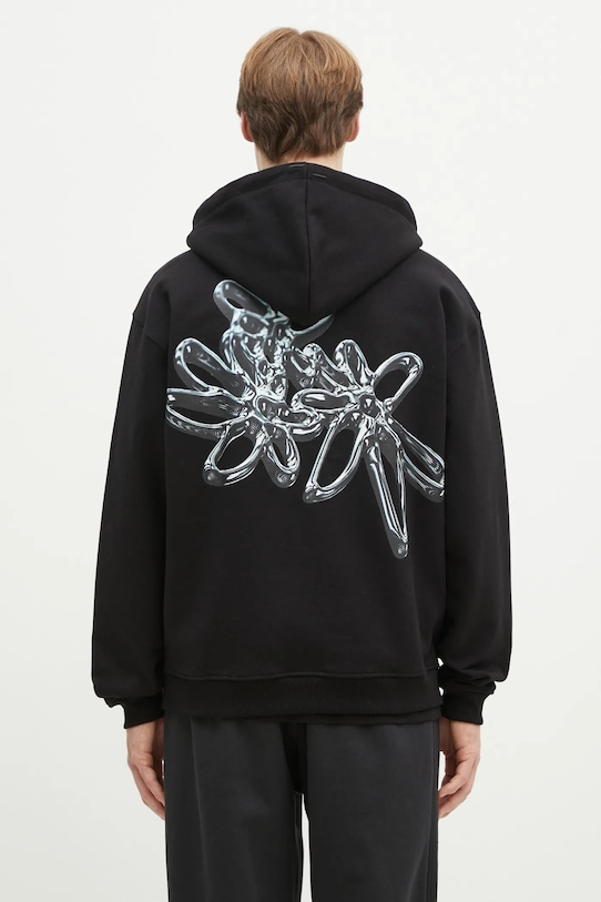 Бавовняна кофта Filling Pieces Chrome Flower з капюшоном чорний 95299821861