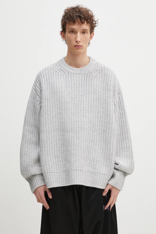 MKI MIYUKI ZOKU pulover din amestec de lana Chunky Rib Knit Crewneck grosime medie gri CHUNKY.RIB.KNIT.CRE.GR