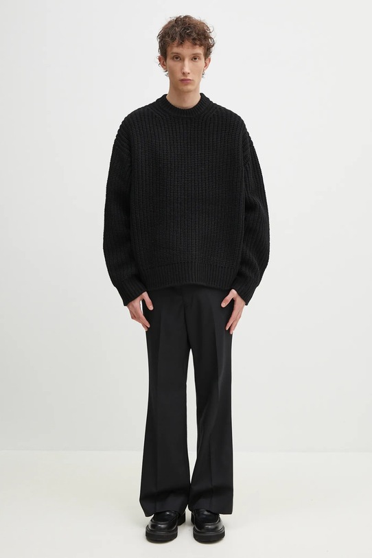 MKI MIYUKI ZOKU wool blend jumper Chunky Rib Knit Crewneck CHUNKY.RIB.KNIT.CRE.BL black