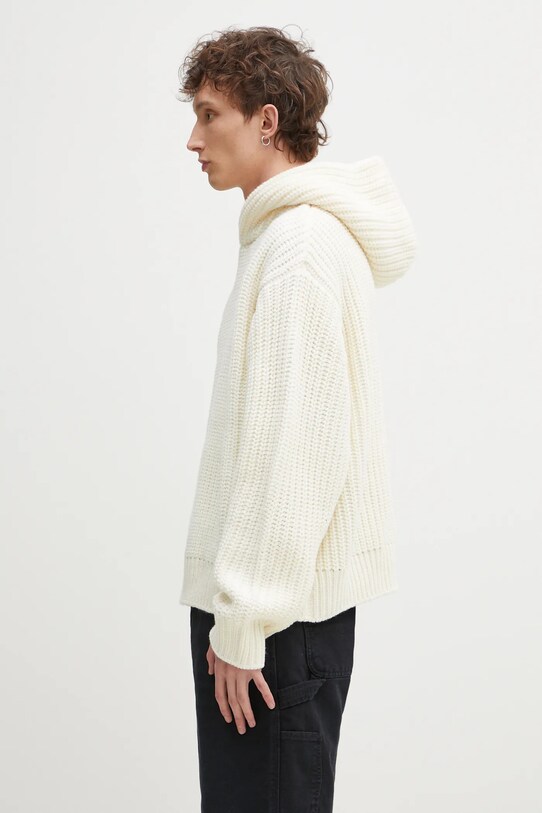 MKI MIYUKI ZOKU pulover din amestec de lana Chunky Rib Knit Hoody CHUNKY.RIB.KNIT.HOODY.O bej SS25