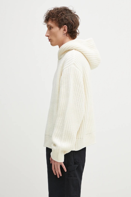 MKI MIYUKI ZOKU sweter z domieszką wełny Chunky Rib Knit Hoody CHUNKY.RIB.KNIT.HOODY.O beżowy SS25
