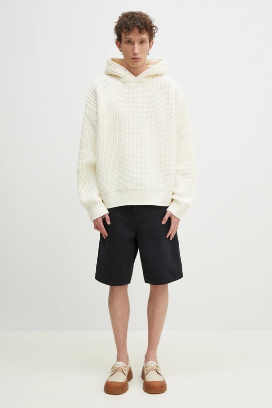 MKI MIYUKI ZOKU sweter z domieszką wełny Chunky Rib Knit Hoody CHUNKY.RIB.KNIT.HOODY.O beżowy