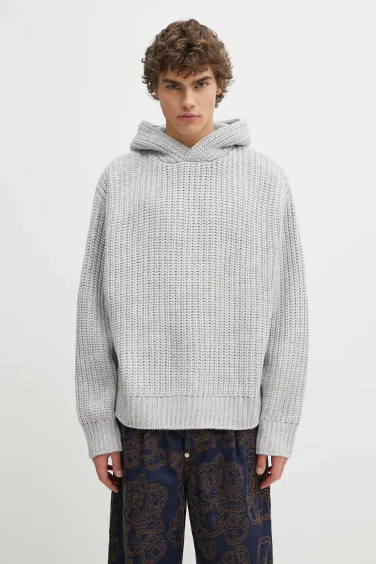 MKI MIYUKI ZOKU wool blend jumper Chunky Rib Knit Hoody wool-blend gray CHUNKY.RIB.KNIT.HOODY.G