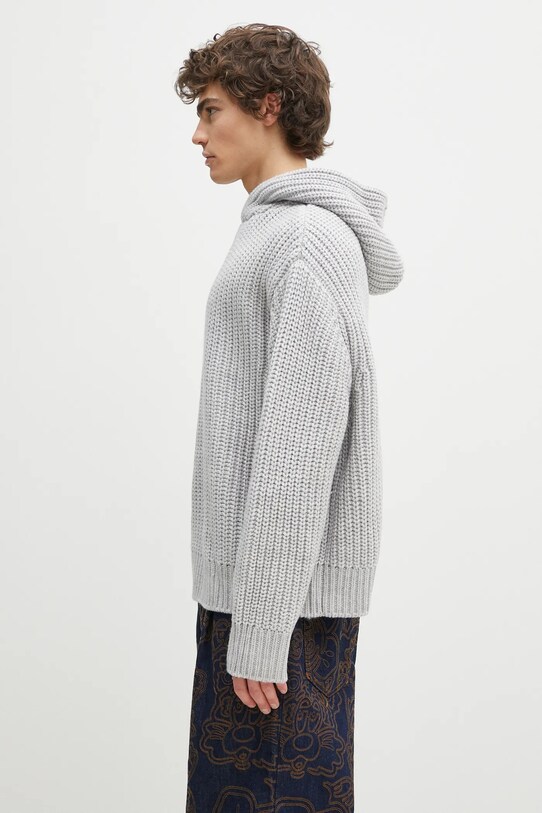 MKI MIYUKI ZOKU wool blend jumper Chunky Rib Knit Hoody CHUNKY.RIB.KNIT.HOODY.G gray SS25