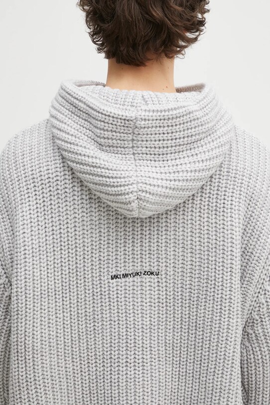 MKI MIYUKI ZOKU pulover din amestec de lana Chunky Rib Knit Hoody gri CHUNKY.RIB.KNIT.HOODY.G