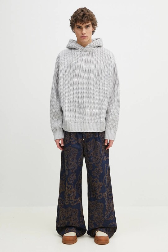 MKI MIYUKI ZOKU pulover din amestec de lana Chunky Rib Knit Hoody CHUNKY.RIB.KNIT.HOODY.G gri