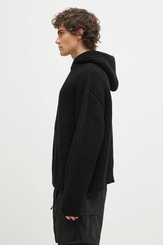 MKI MIYUKI ZOKU wool blend jumper Chunky Rib Knit Hoody CHUNKY.RIB.KNIT.HOODY.B black SS25