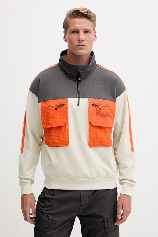 Napapijri bluza z domieszką wełny B-Tusco Hz z elastanem beżowy NP0A4IC9N1J1