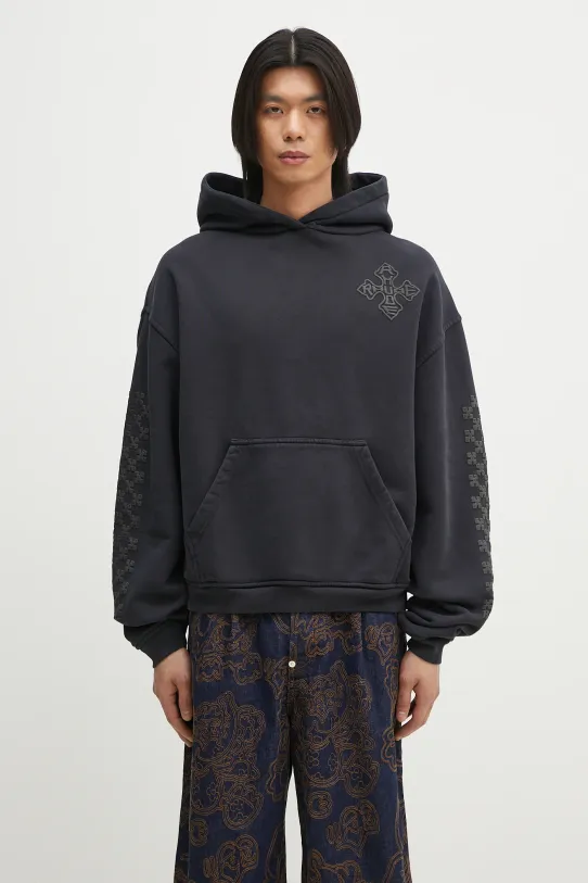 Памучен суичър RHUDE Cross Logo надпис тъмносин RHPS25HO02012