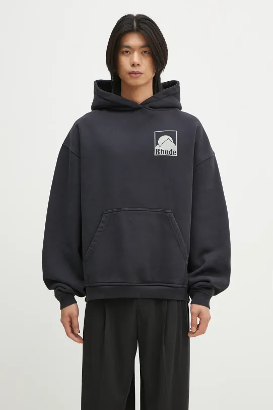 RHUDE hanorac de bumbac Moonlight Badge print bleumarin RHPS25HO05012