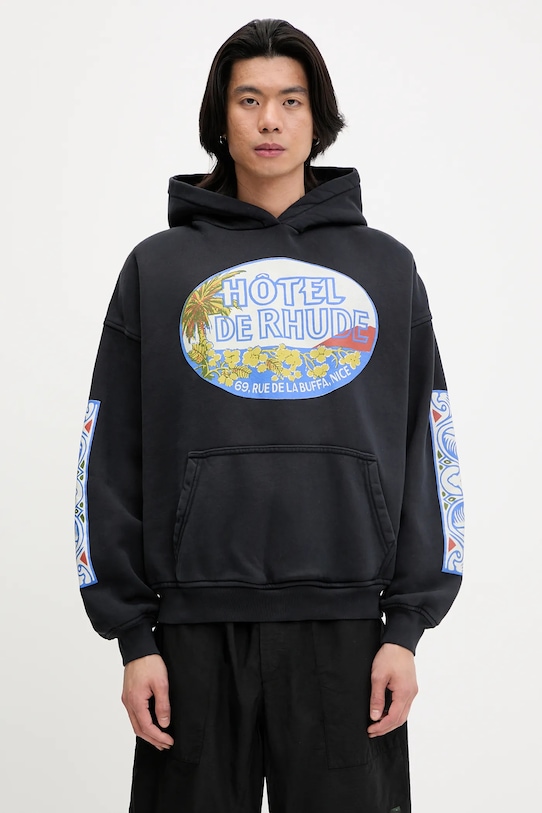 RHUDE felpa in cotone Hotel sovrastampa nero RHSS25HO01012