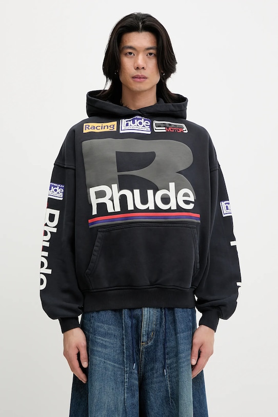 RHUDE felpa in cotone Petrol Patch sovrastampa nero RHSS25HO04012