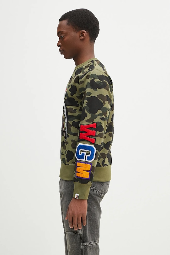 Pamučna dukserica A Bathing Ape 1St Camo Shark Crewneck 1K80113010 zelena SS25