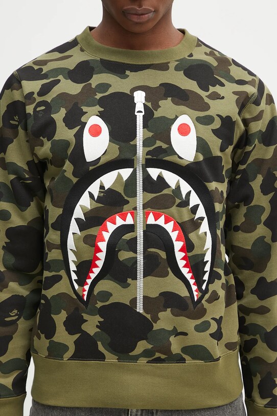 A Bathing Ape felpa in cotone 1St Camo Shark Crewneck verde 1K80113010