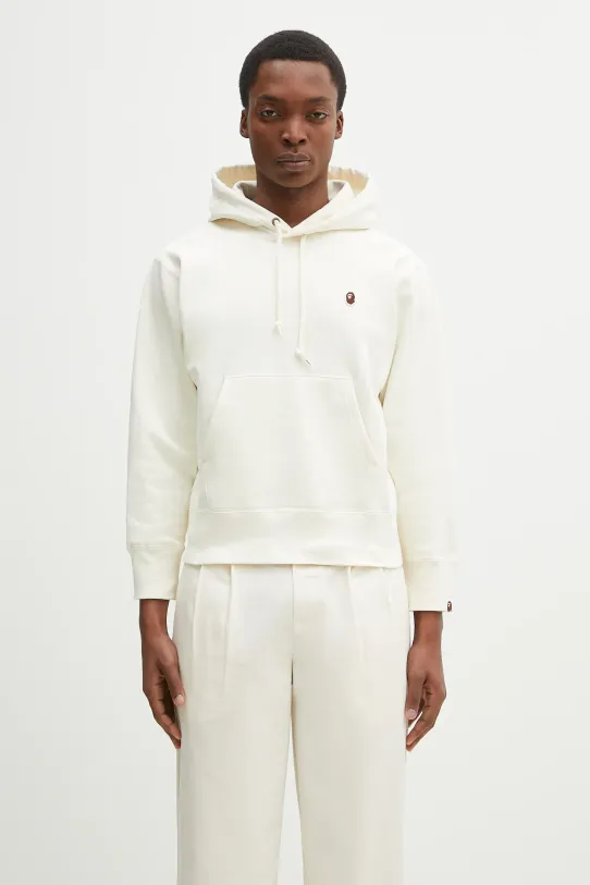 Бавовняна кофта A Bathing Ape One Point Pullover з капюшоном бежевий 1K80214005