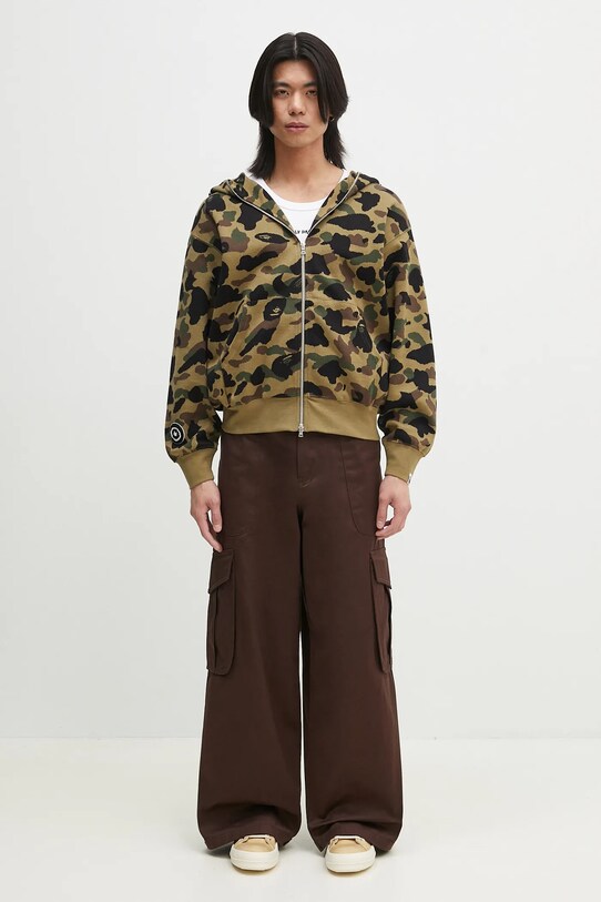 Bavlnená mikina A Bathing Ape 1St Camo Jacquard Shark 1L30115304 zelená