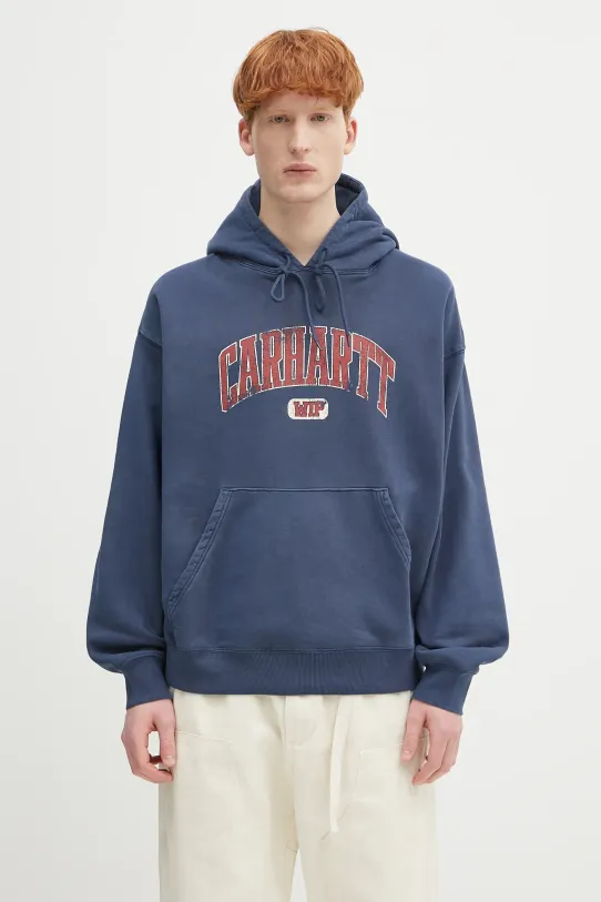 Carhartt WIP hanorac de bumbac pentru copii Hooded Library Sweat print bleumarin I034726.E7GD