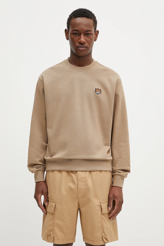 Bavlnená mikina Kenzo jednofarebný hnedá FF55SW2624MF.10