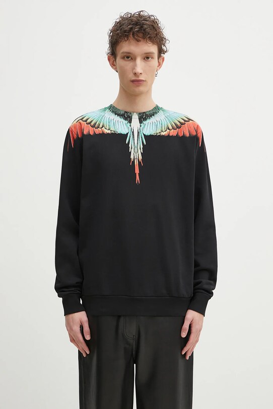 Marcelo Burlon hanorac de bumbac Icon Wings Regular Crewneck Black Multic print negru CMBA009S25FLE0011084