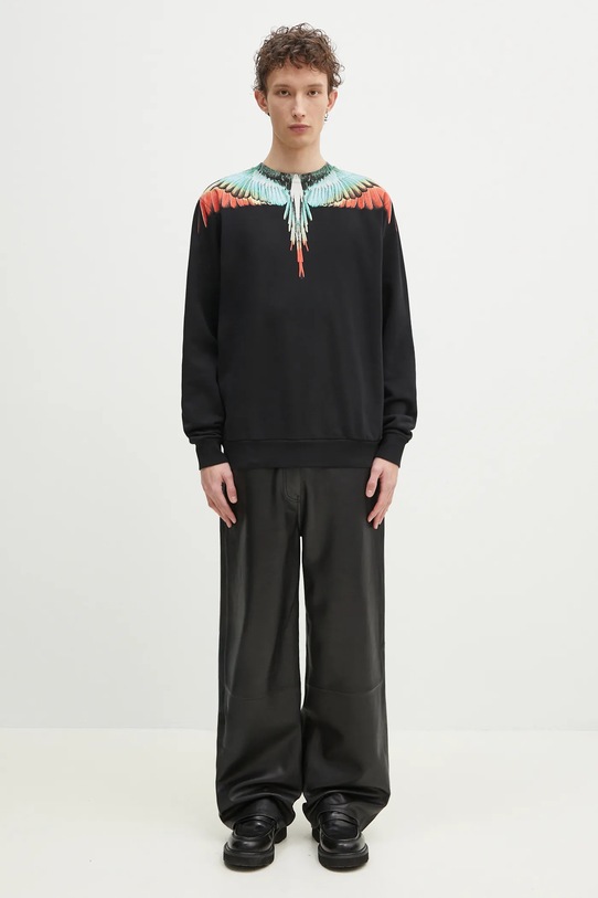 Marcelo Burlon hanorac de bumbac Icon Wings Regular Crewneck Black Multic CMBA009S25FLE0011084 negru