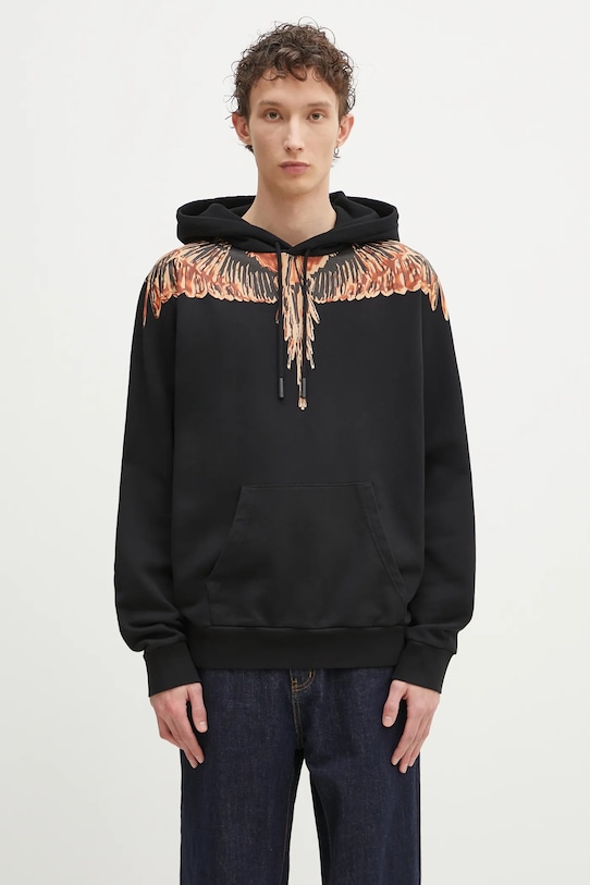 Хлопковая кофта Marcelo Burlon Icon Wings Regular Hoodie Black Orange с капюшоном чёрный CMBB007S25FLE0011020