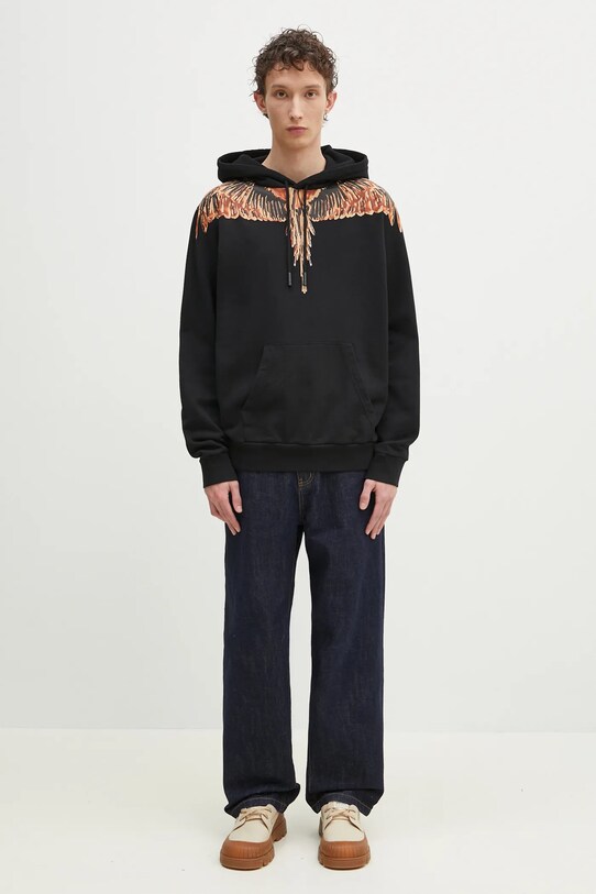 Marcelo Burlon hanorac de bumbac Icon Wings Regular Hoodie Black Orange CMBB007S25FLE0011020 negru
