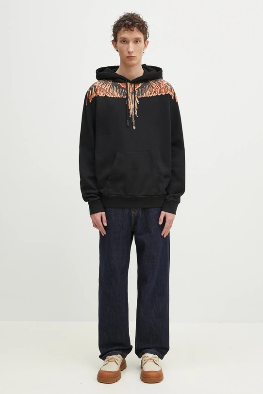Хлопковая кофта Marcelo Burlon Icon Wings Regular Hoodie Black Orange CMBB007S25FLE0011020 чёрный