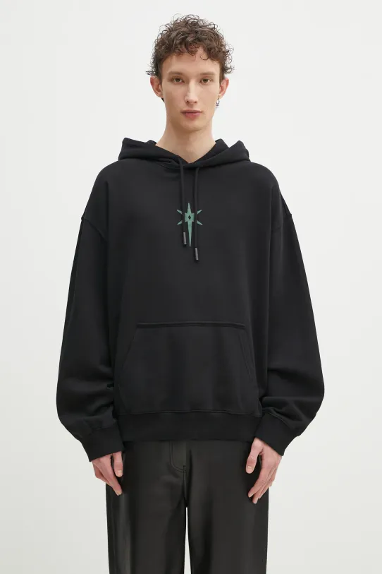 Marcelo Burlon bluza bawełniana County Goth Boxy Hoodie Black Deep Green nadruk czarny CMBB10CS25FLE0021052