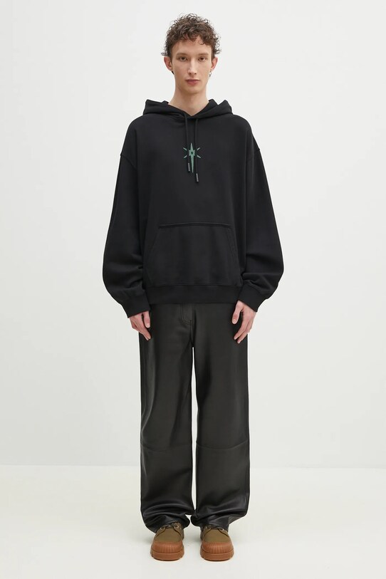 Marcelo Burlon bluza bawełniana County Goth Boxy Hoodie Black Deep Green CMBB10CS25FLE0021052 czarny