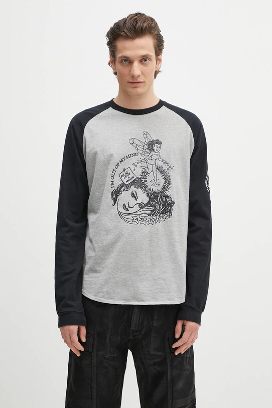 AMBUSH longsleeve bawełniany Raglan L/S T-Shirt nadruk szary 12115325
