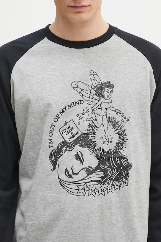 Bavlněné tričko s dlouhým rukávem AMBUSH Raglan L/S T-Shirt šedá 12115325