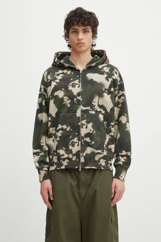 Памучен суичър A Bathing Ape Map Camo Shark Full Zip шарен зелен 1L30115001