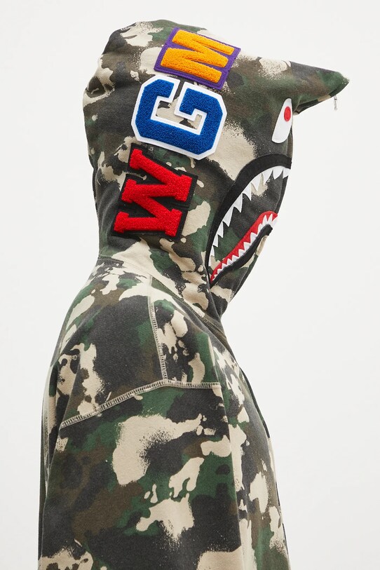 Bavlnená mikina A Bathing Ape Map Camo Shark Full Zip zelená 1L30115001